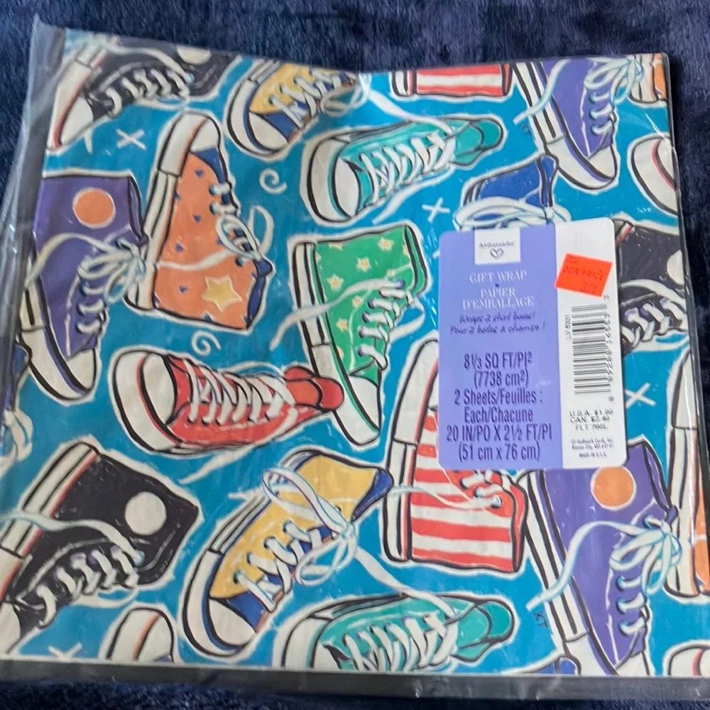 Vintage‎ Hallmark Colorful Sneakers Gift Wrap - Sealed New Old Stock
